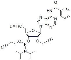 Molecular structure of the compound: 2&rsquo;-O-Propargyl A(Bz)-3&rsquo;-phosphoramidite
