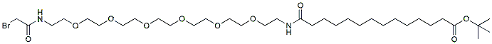 Molecular structure of the compound: 14-(Bromoacetamido-PEG6-ethylcarbamoyl)tridecanoic t-butyl ester