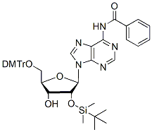 Molecular structure of the compound: 5-DMT-2-tBDSilyl Adenosine (n-bz)