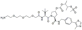 Molecular structure of the compound: (S,R,S)-AHPC-3-methylbutanyl acetate-methanesulfonothioate-PEG3-NH2, TFA salt