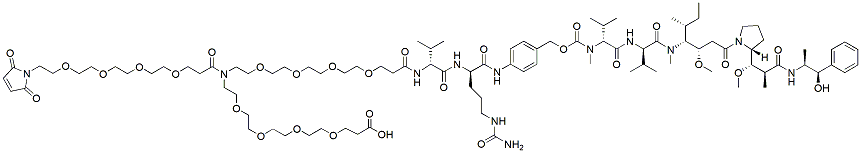 Molecular structure of the compound: N-(Mal-PEG4)-N-(PEG4-Val-Cit-PAB-MMAF)-N-(PEG4-acid)