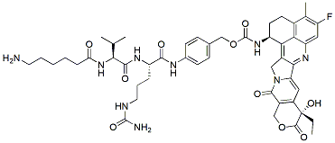 Molecular structure of the compound: Aminocaproyl-Val-Cit-PABC-Exatecan. TFA salt