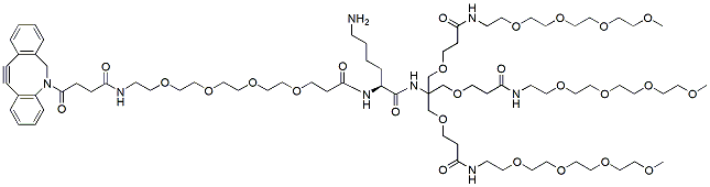 Molecular structure of the compound: DBCO-PEG4-Lys-Tris-tri-(m-PEG4)