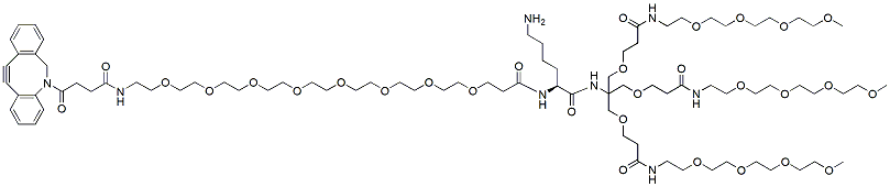 Molecular structure of the compound: DBCO-PEG8-Lys-Tris-tri-(m-PEG4)