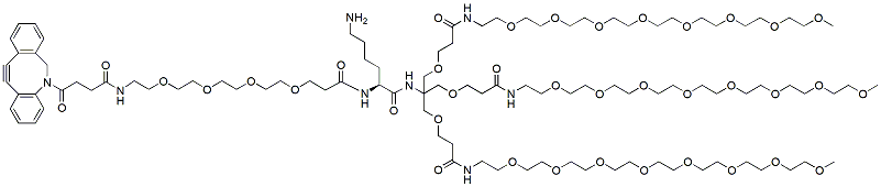 Molecular structure of the compound: DBCO-PEG4-Lys-Tris-tri-(m-PEG8)