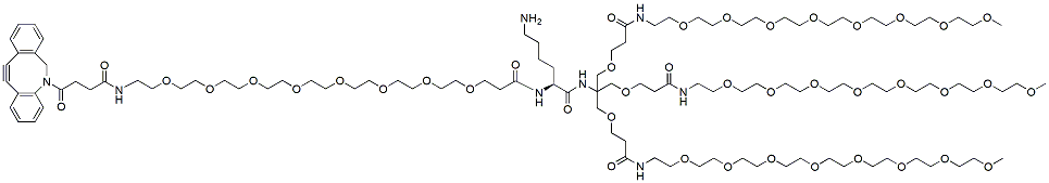 Molecular structure of the compound: DBCO-PEG8-Lys-Tris-tri-(m-PEG8)