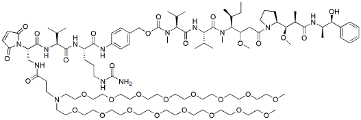 Molecular structure of the compound: (2S)-3-amido-propanyl-amino-bis(m-PEG8)-2-maleimido-acid-(Val-Cit-PAB-MMAE)
